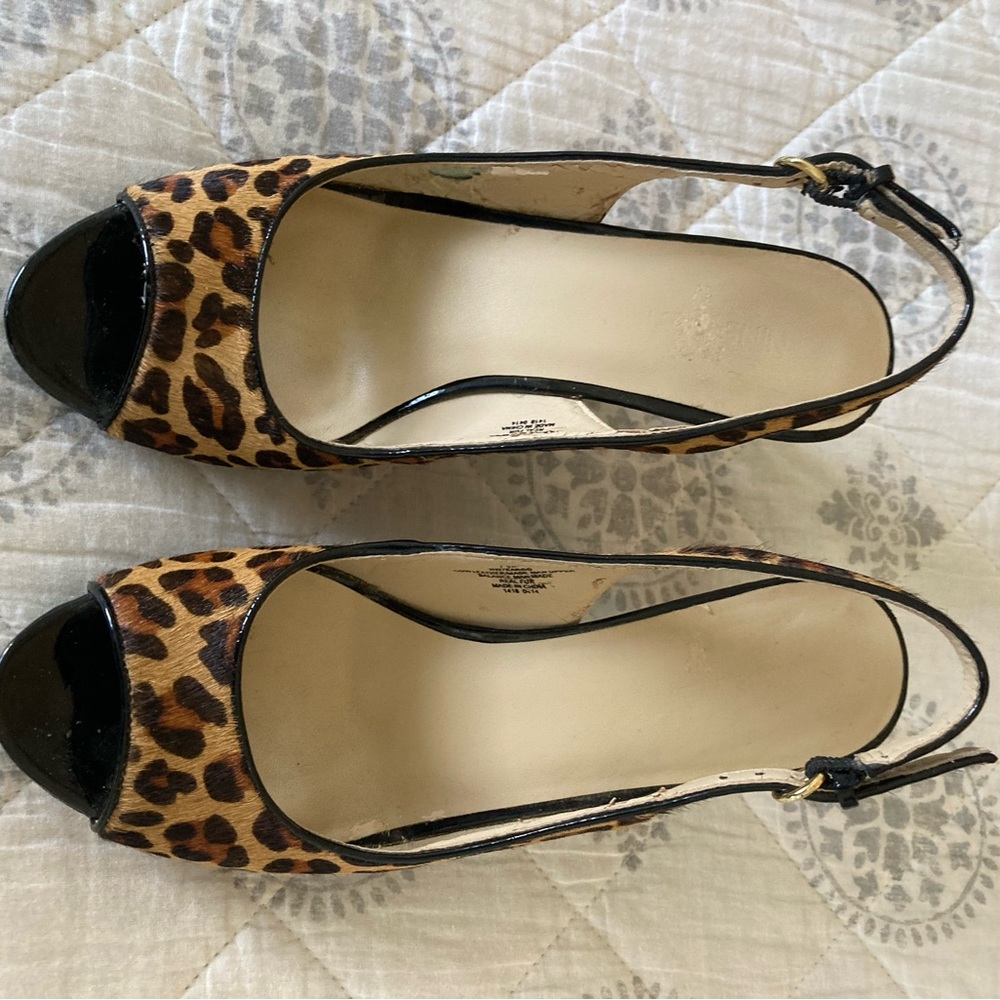 Nine West Sling back platform pumps . Soft leopard and black pattent leather